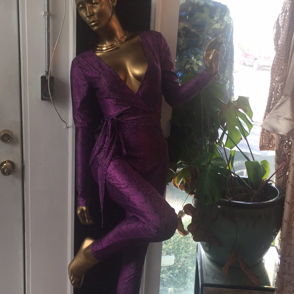 Purple snake print jump suit